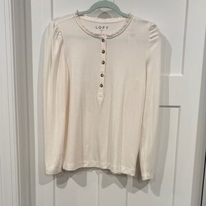 LOFT Ivory Button-Front Blouse